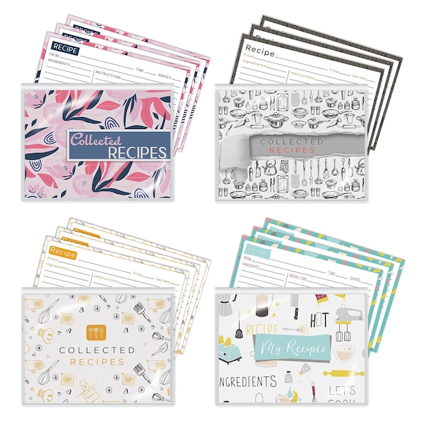 Better Kitchen Products Mini Recipe Card Books, 24-Pocket, 100-4 x 6 Recipe Cards, 4 Asst'd Designs, 100 Recipe Cards, 4PK 97400 - main